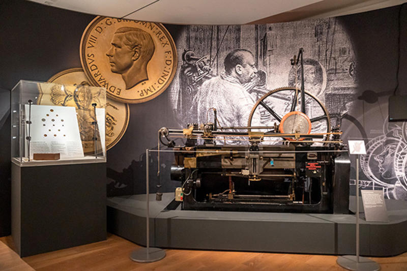 The Janvier coin reducing machine (1910) displayed in the Money Talks exhibition The Janvier coin reducing machine (1910) displayed in the Money Talks exhibition