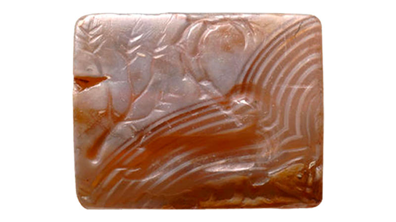 Agate sealstone with a depiction of a wild goat with long knobbly horns