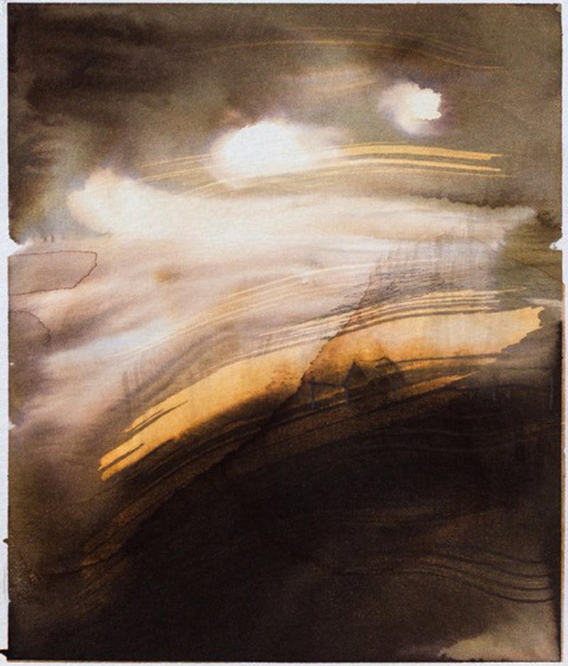 Abstract painting using natural shades of brown and cream entitled Edge of the Land by artist and art tutor Helen Garrett 
