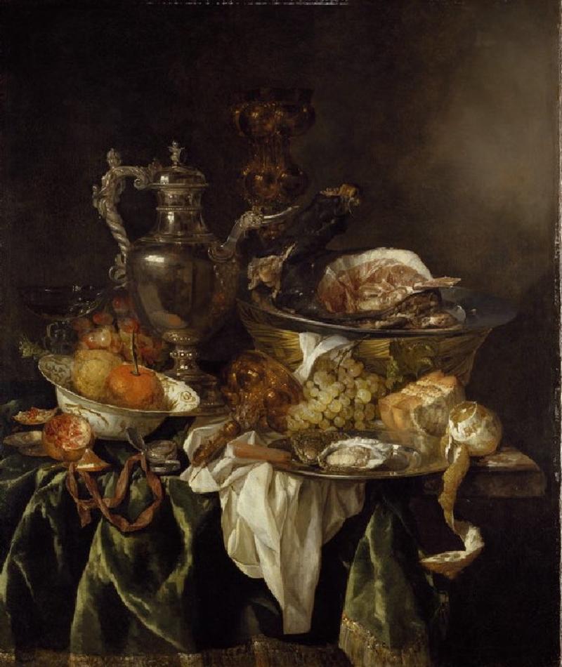WA1940.2.10, Still Life with a Silver Wine-jar and a reflected portrait of the artist, Abraham van Beyeren, c.1657 Still life painting with silver vessel and reflected portrait of the artist, by Abraham van Beyeren, c.1657img