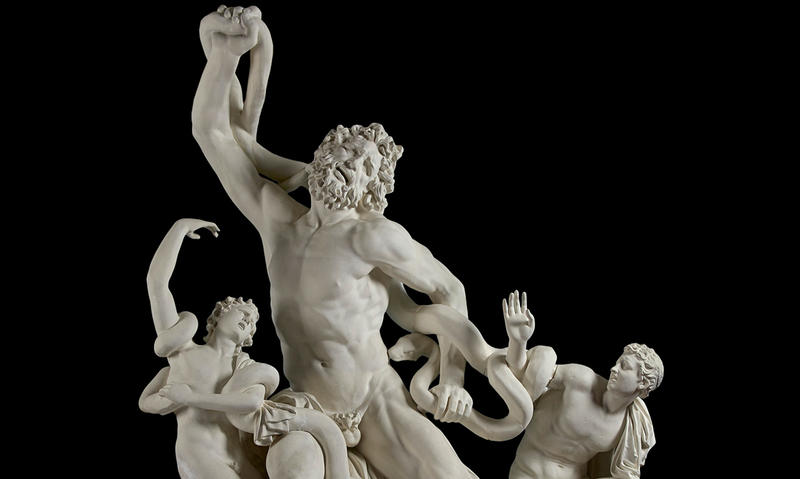 A detail of the Laocoon group statue cast in the Cast gallery showing the heroes wrestle with snakes