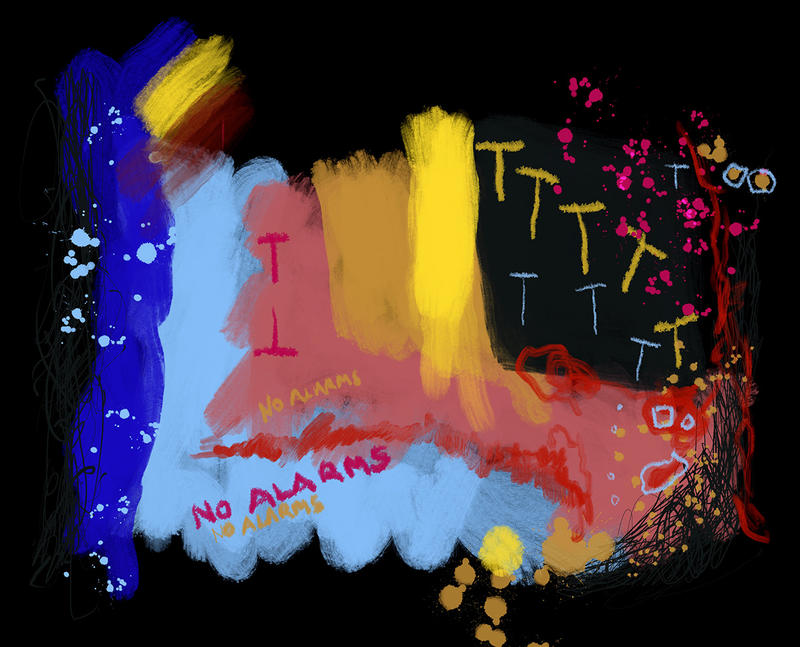 Colourful Radiohead inspired abstract artwork by Martin Beek for his Discography collages workshop