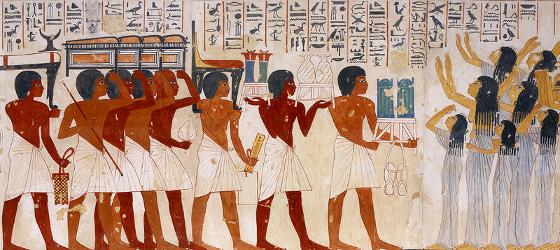 Copy of wall painting from private tomb of Ramosi, Thebes, showing funerary procession, by Nina Davies (1881 - 1965) - detail