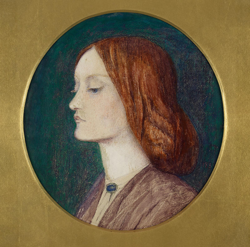 Portrait of Elizabeth Siddal izzie Facing Left, 1854- oval watercolour portrait of Lizzie Siddal by Rossetti