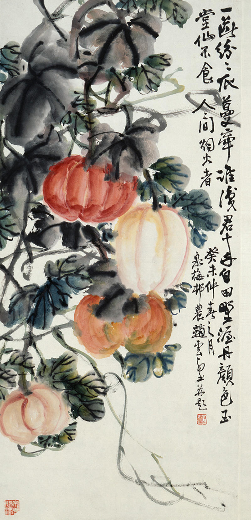 pumpkin vine Chinese hanging scroll
