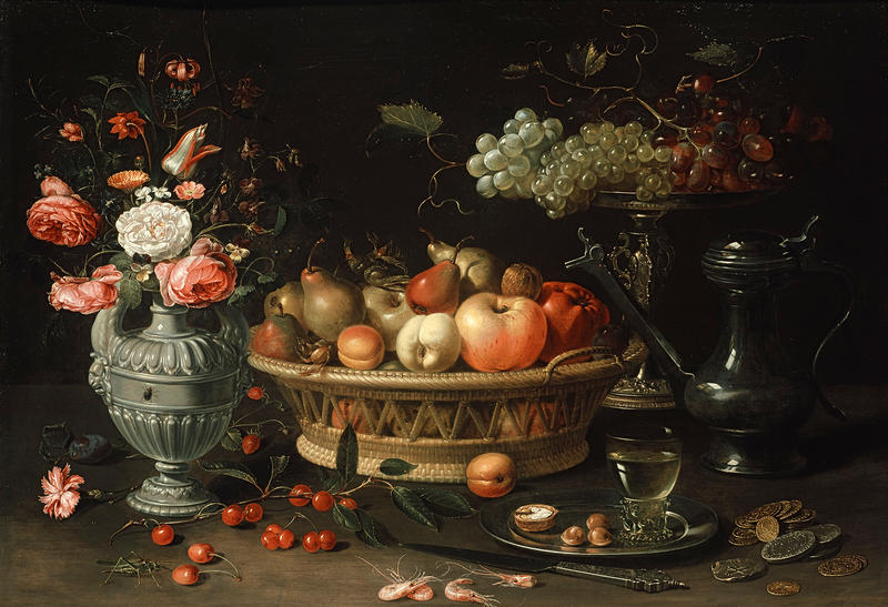 Still Life Painting of Fruit and Flowers by Clara Peeters – WA1940.2.61 A still life painting of fruits and flowers