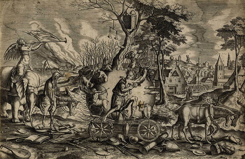 Triumph of Time, printed by Philips Galle, the Elder, after Pieter Bruegel, engraving on laid paper, 1574