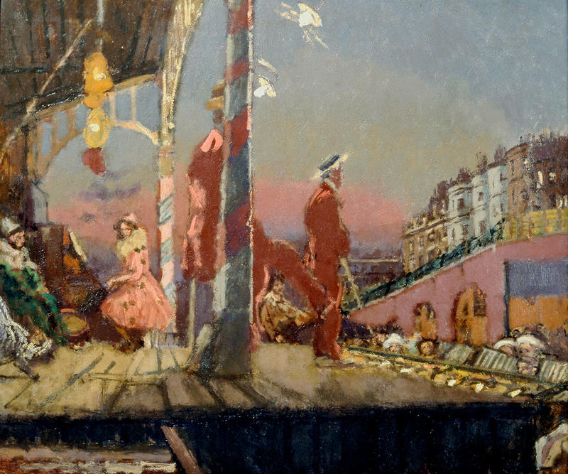 Detail of a painting by Walter Sickert of performers on a stage in Brighton