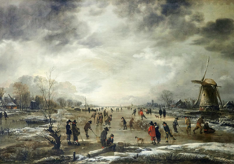 Dutch skating winter landscape by Van Neer