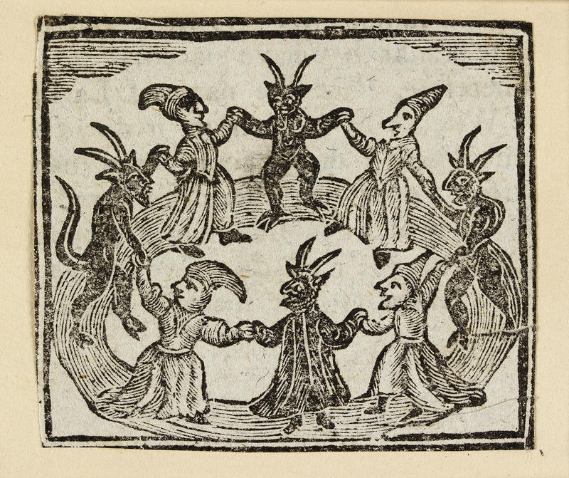 Black and white scene of witchcraft print, Douce collection, 1720
