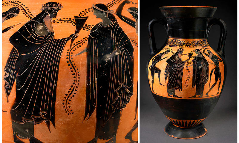 Attic vase depicting Dionysus and Ariadne - Labyrinth Knossos exhibition 