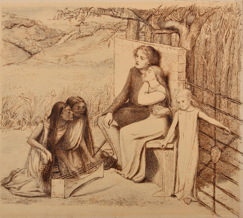 Two Lovers listening to Music drawing by Lizzie Siddal 