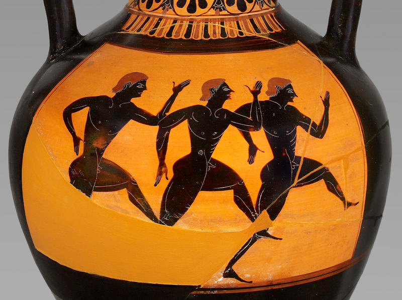 Runners on an attic black-figure amphora from ancient Greece