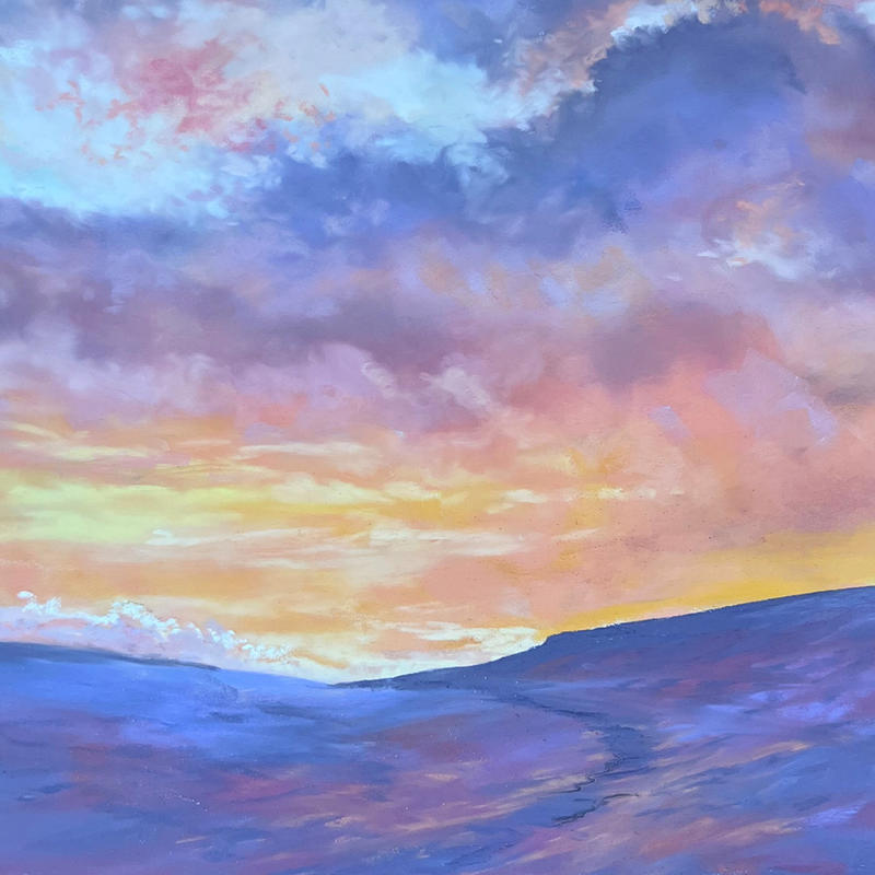 Artist Sandra Orme's pastel sunset painting 