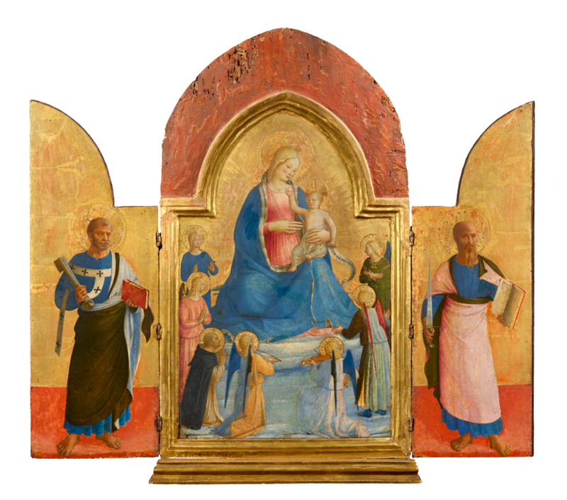 The Virgin and Child with Angels and a Dominican Saint, 1450–1455, Triptych painting, Fra Angelico WA1850.5 The Virgin and Child with Angels and a Dominican Saint, 1450–1455, Triptych painting, Fra Angelico