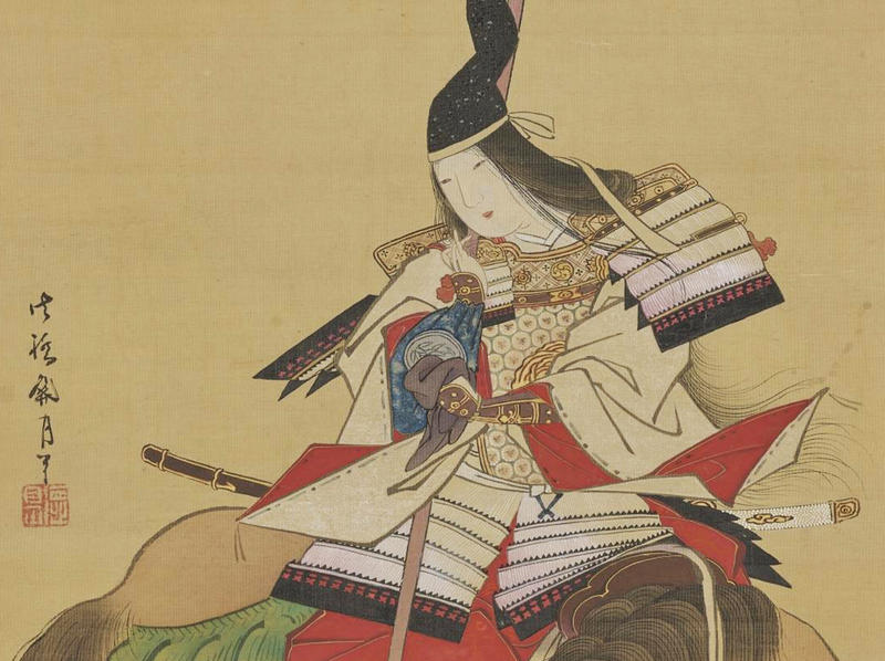 Tomoe Gozen Heading for Battle, Shitomi Kangetsu, Colour on Silk, Tokyo National Museum (A-11618)