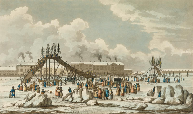 Print of slides in Russia made from Ice
