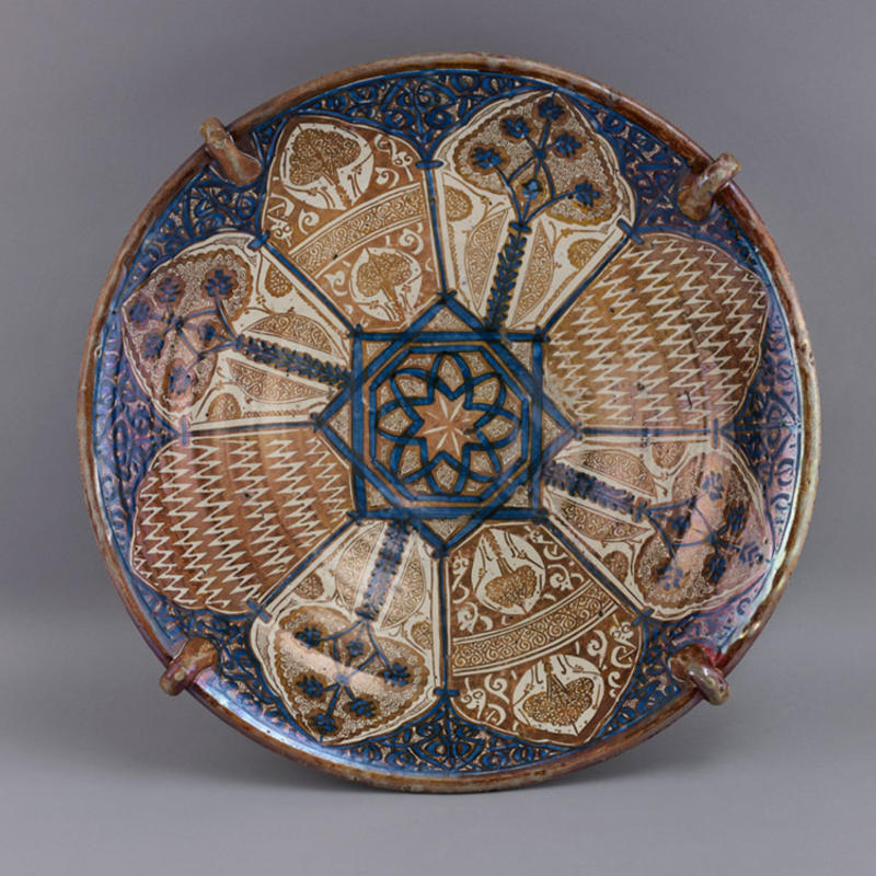 Bowl with stylized trees and abstract motifs, Malaga or Manises, 14th century, tin-glazed earthenware with cobalt, lustre, Hispanic Society of America