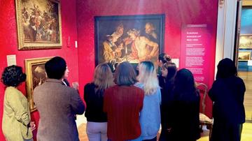 Krasis students examining Matthias Stom's 'Blowing Hot Blowing Cold' in Gallery 46; LI2640.1 Krasis students examining Matthias Stom's 'Blowing Hot Blowing Cold' in Gallery 46; LI2640.1