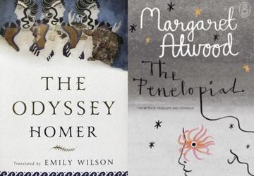 Book covers of Emily Wilson's Odyssey and Margaret Atwood's Penelopiad