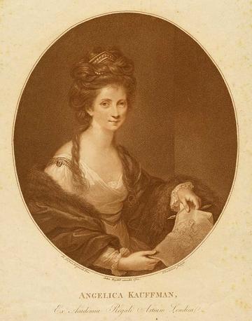 Angelica Kauffman portrait in stipple print by Francesco Bartolozzi, 1780, after Sir Joshua Reynolds