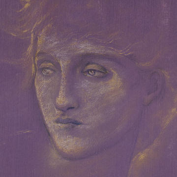 Head of a Woman, 1890, Edward Burne-Jones (1833–1898) © Ashmolean Museum WA1939.12 Purple drawing by Edward Burne-Jones of a woman's face