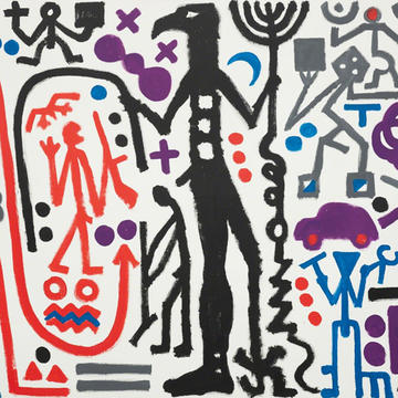 T(RT/RT)II, 1982, A.R. Penck (1939–2017), presented by Michael Werner © Ashmolean Museum WA2020.86 Colourful line art by A.R. Penck of figures, lines and abstract shapes