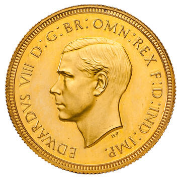 Bust of Edward VIII for gold pattern for £5, £2 and sovereign, by Humphrey Paget, 1937
