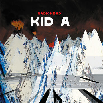 Kid A album cover, Thom Yorke & Stanley Donwood, 2000 © XL Recordings Ltd Kid A album cover by Radiohead showing spiky mountains against a dark red ominous sky with fires