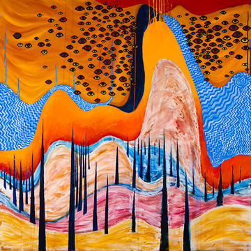 Wall of Eyes abstract and brightly-coloured album artwork for Thom Yorke's The Smile band by artists Stanley Donwood and Thom Yorke