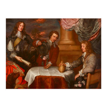 Group Portrait of Prince Rupert, Colonel William Legge and Colonel John Russell c. 1645 by William Dobson (1611–46) WA2017.38 Painting by William Dobson showing three men around a table