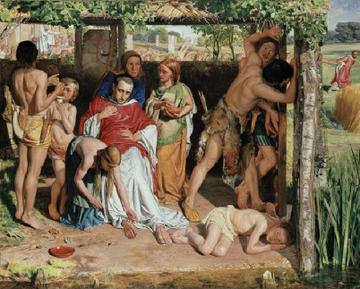A converted British Family sheltering a Christian Missionary from the Persecution of the Druids by William Holman Hunt, 1850 A converted British Family sheltering a Christian Missionary from the Persecution of the Druids by William Holman Hunt, 1850