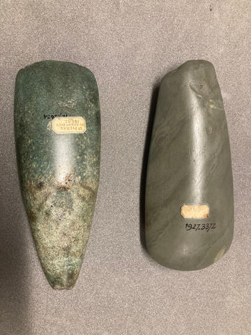 Alpine jadeite and Cumbrian greenstone axes, AN1927.5634 and AN1927.3372 Alpine jadeite and Cumbrian greenstone axes, AN1927.5634 and AN1927.3372