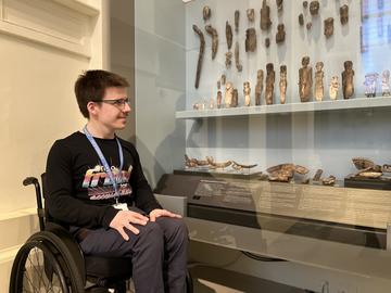 Kyle Jordan, Curating for Change Fellow at the Ashmolean, in the Egypt galleries Kyle Jordan, Curating for Change Fellow at the Ashmolean, in the Egypt galleries