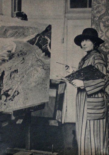 Photo of British painter Laura Knight at work, in a black & white newspaper clipping British painter Laura Knight at work, in a black & white newspaper clipping