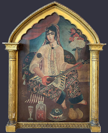 Setar player portrait, signed Mirza Muhammad, 1797-1798, oil on canvas © Ashmolean Museum Setar player portrait, Iranian painting with sumptuous colours, oil on canvas, signed Mirza Muhammad, 1797-1798