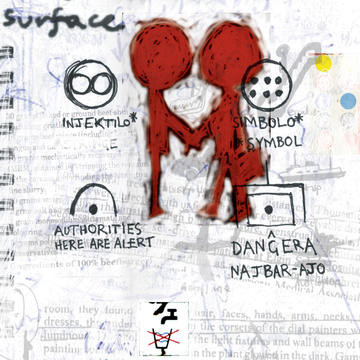 Surface, Stanley Donwood & Thom Yorke, 1995, lambda print on paper. Collection SCHUNCK © Thom Yorke & Stanley Donwood, photo Peter Cox Drawing from Thom Yorke notebook with two red figures