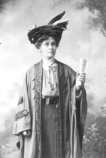 Black and white photo of Mrs Pankhurst and her infamous feather hat - leader of the Votes for Women Movement
