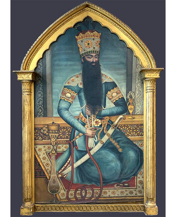 Portrait of Fath Ali Shah of Iran The portrait of Fath Ali Shah of Iran with his renowned black beard surrounded by gold frame