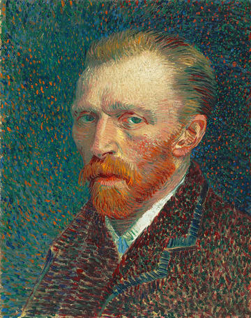 Self portrait by Vincent Van Gogh in oil on board, dated 1887 showing the artist with his red beard
