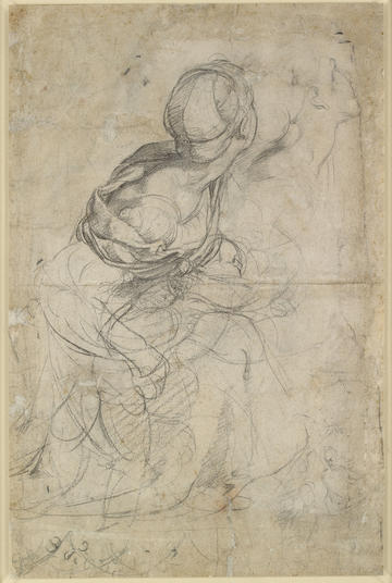 Raphael, Studies of a kneeling woman, c. 1512 Black chalk, WA1846.198 Drawing of mother and child by Raphael