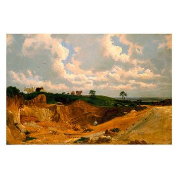 A landscape painting by William Turner of a gravel pit and cloudy sky