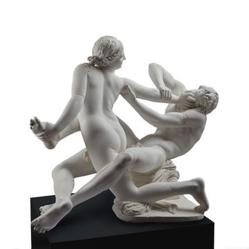 White cast of a sculpture of two figures including Hermaphroditus