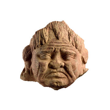 Sandstone head of a grimacing yaksha, or nature spirit, Mathura, India, (AD 101 - 300) EA1994.95 Sandstone head of a grimacing face