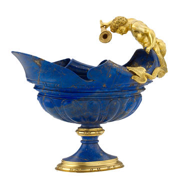 An ornamental blue and gold decorative ewer