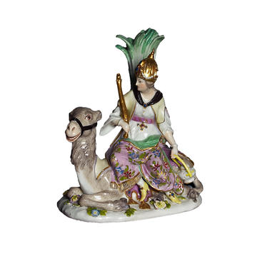 Ceramic sculpture of a women on a camel, WA1967.28.100 Small ceramic sculpture of a women seated on a camel