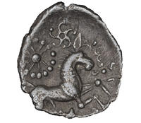 A silver Icenian Iron Age coin depicting a horse