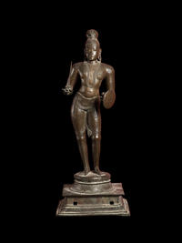 Cast bronze sculpture of a standing figure of a Buddha. 