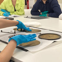 Mathilde Daussy-Renaudin demonstrates the structure of an astrolabe