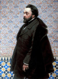 Owen Jones, Henry Wyndham Phillips, 1856 ©  RIBA Collections Owen Jones portrait by Henry Wyndham Phillips, 1856, oil on canvas painting showing the artist in front of colourful, decorative wallpaper and tiles